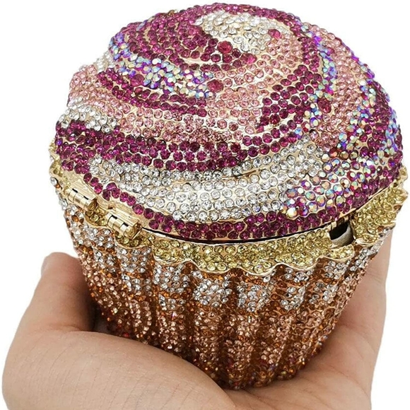 NWT Sparkling Bling Swarovski Crystal Rhinestone Cupcake Clutch Purse Ba…
